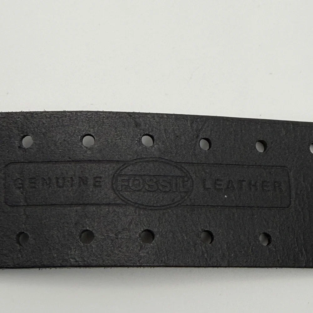 Fossil Womens Black Leather Floral Perforated Studded Belt L BT2817001